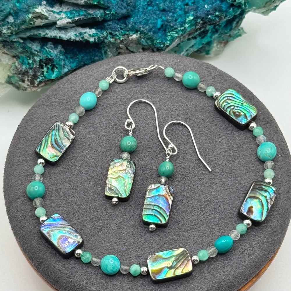 🩵REFINED Turquoise Abalone Emerald Labradorite Sterling Bracelet🩵 - Picture 5 of 5
